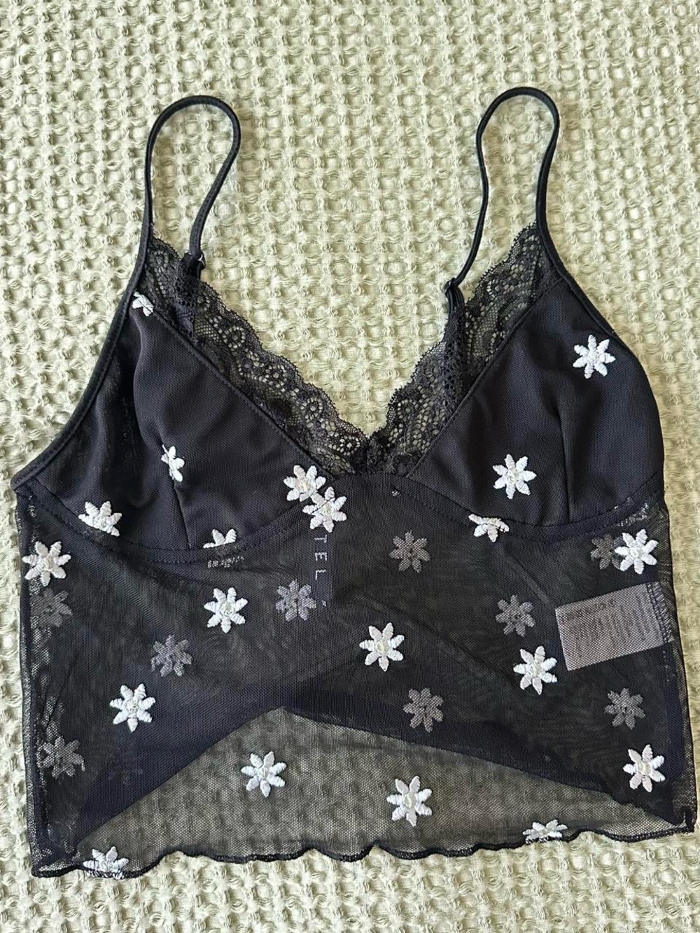 Motel Rocks Black Sheer Floral Embroidered Lace Bralette